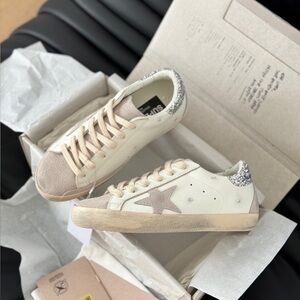 Golden Goose Women's Cream and Silver Star Sneakers
